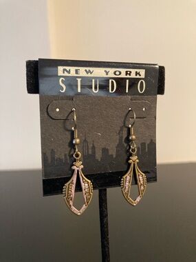 New York Studio Pink and Gold Teardrop Filigree Earrings
